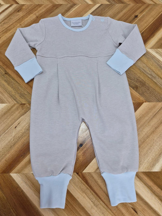 Tan Stripe/Blue Trim Romper