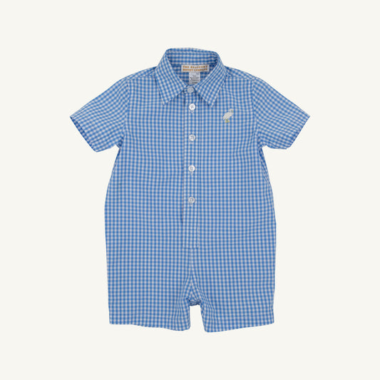 Sir Proper's Romper- Woven Yarn- Sunrise Blvd Blue Mini Gingham