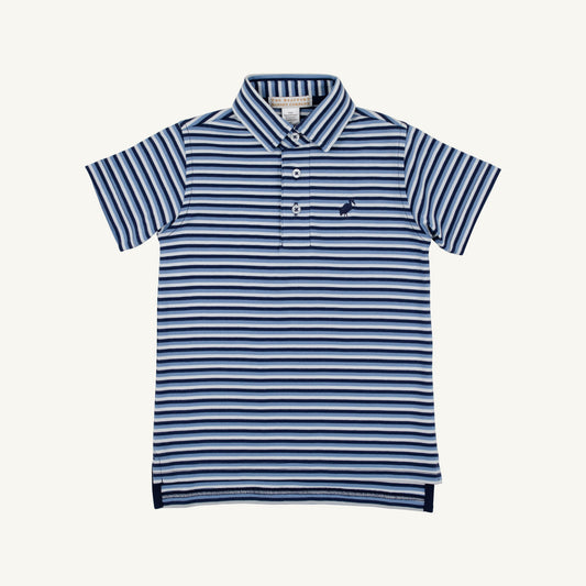 Prim & Proper Polo- Pima Sumner County Stripe (Barbados Blue)/Nantucket Navy