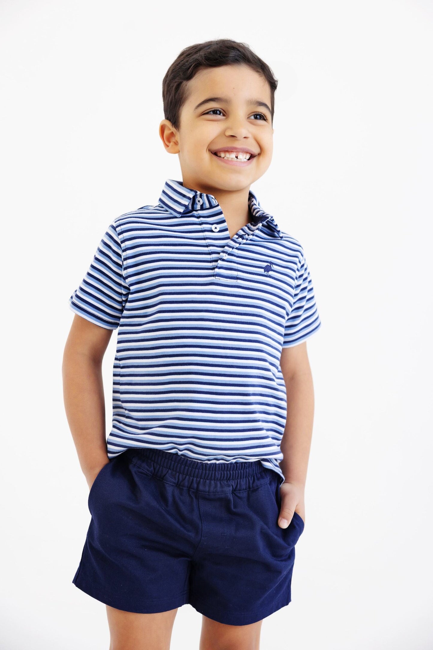Prim & Proper Polo- Pima Sumner County Stripe (Barbados Blue)/Nantucket Navy