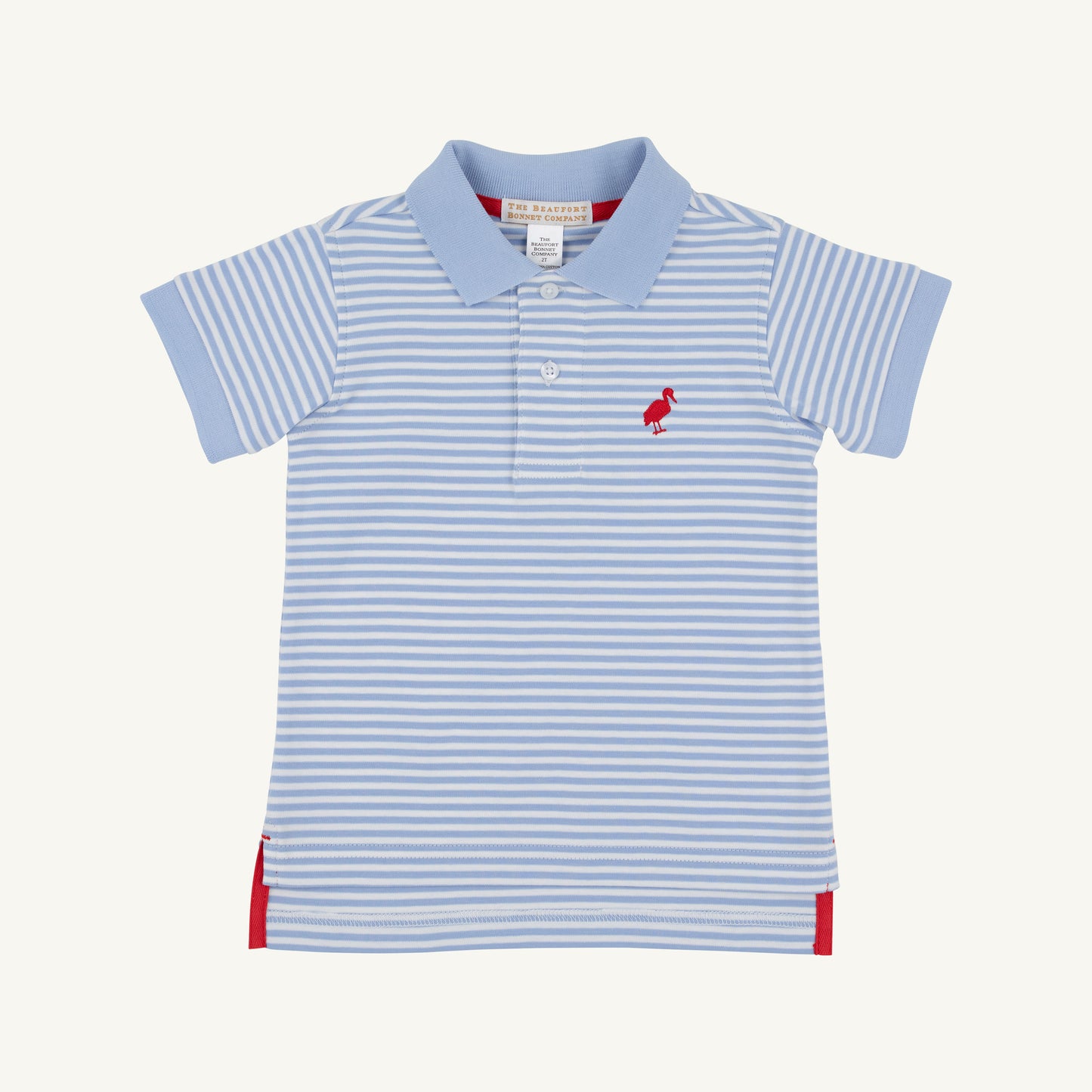 Prim & Proper Polo- Pima Beale Street Blue Stripe/Richmond Red
