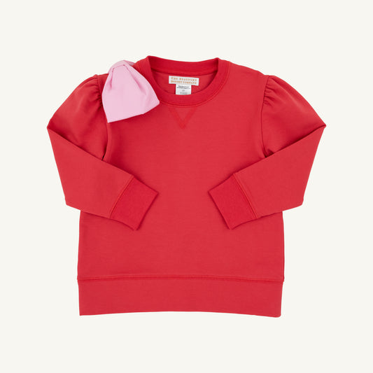 Cassidy Comfy Crewneck Puff Sleeve- Bow Richmond Red/Pier Party Pink
