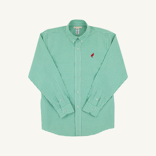 Deans List Dress Shirt- Gibson Island Green Mini Gingham/Richmond Red Stork