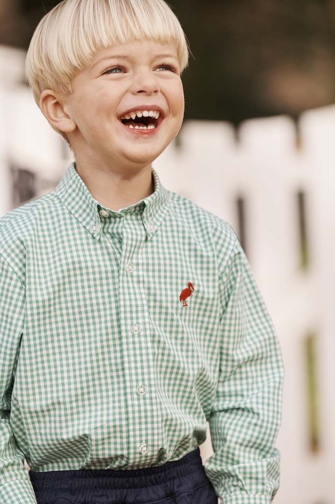 Deans List Dress Shirt- Gibson Island Green Mini Gingham/Richmond Red Stork