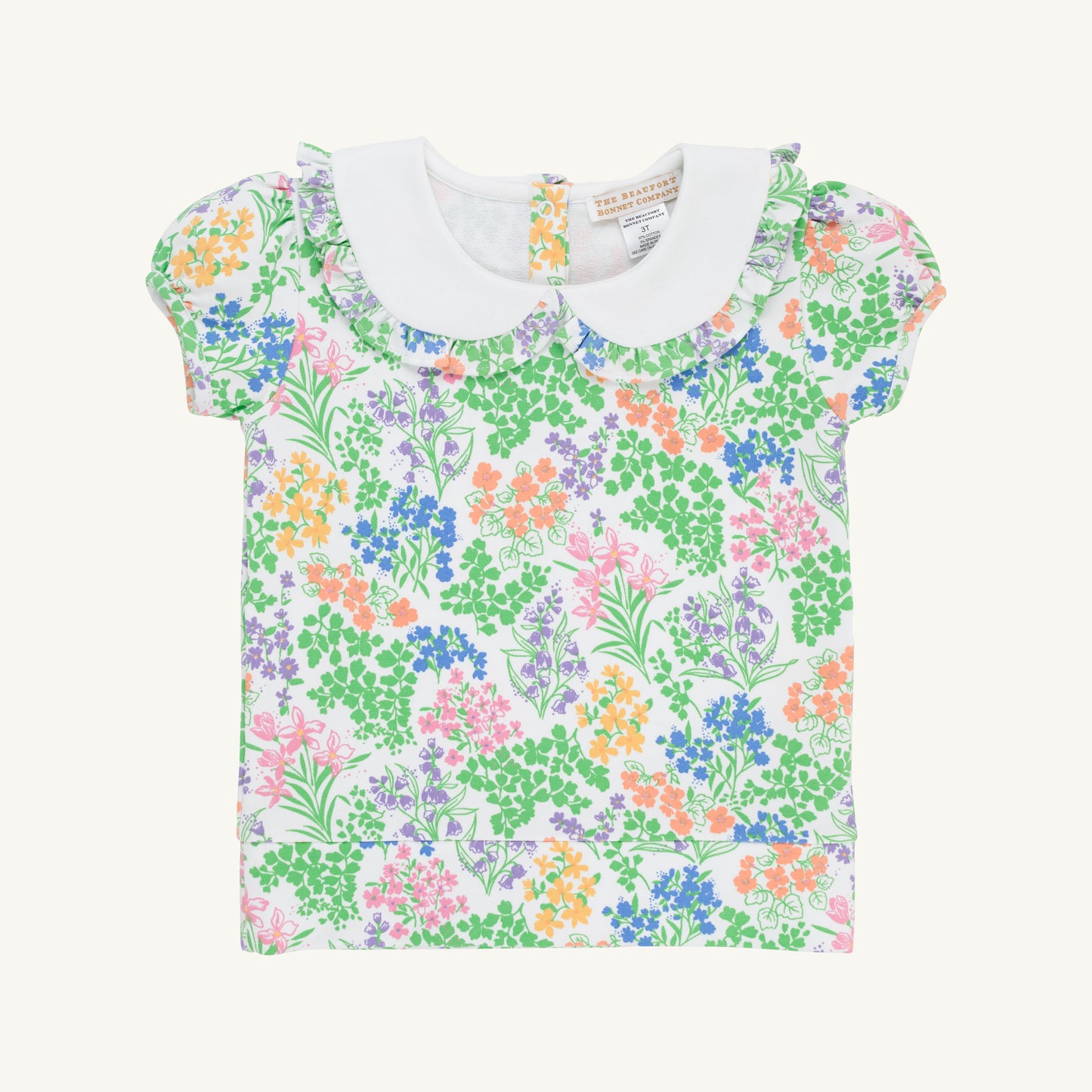 Maude's Cassidy Comfy Crewneck- Short Puff Sleeve- Gaston St Garden/Worth Ave White